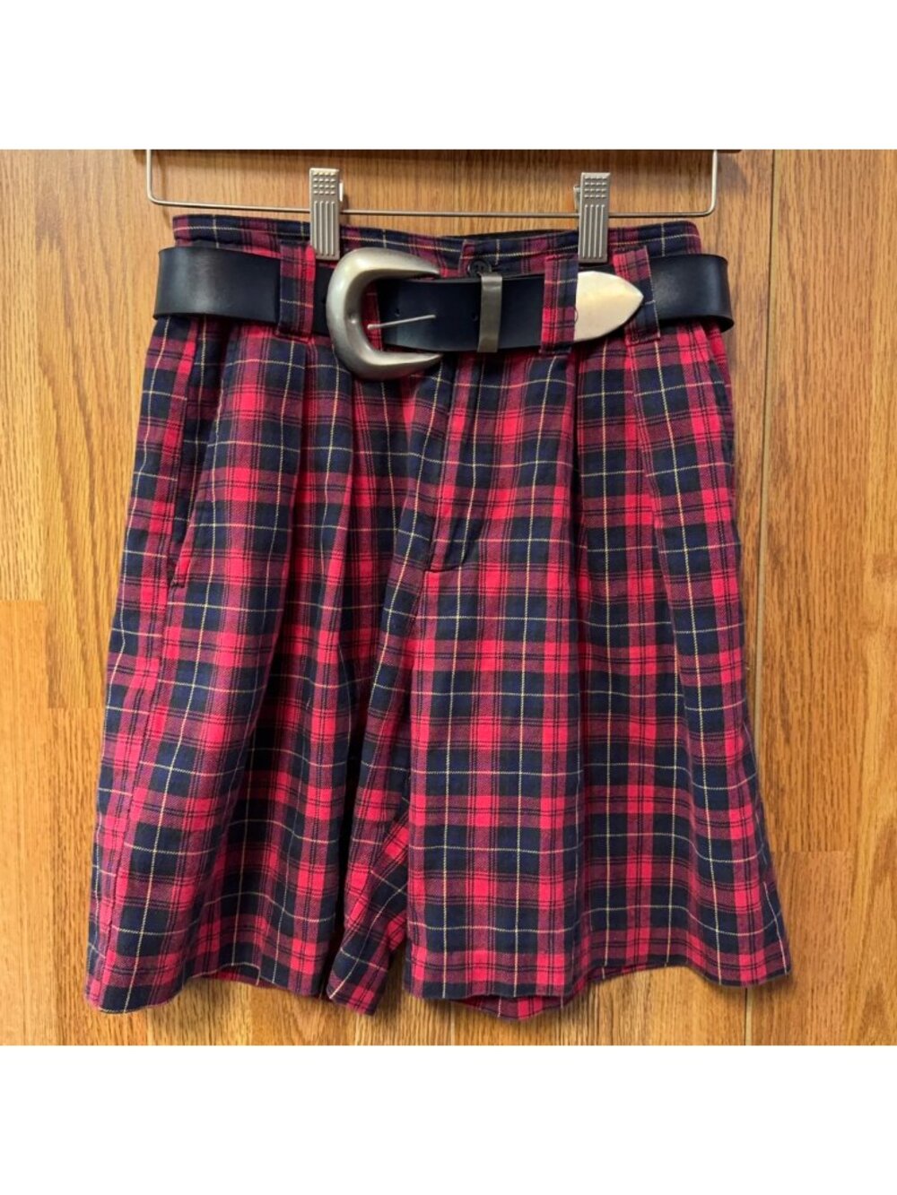 Vintage 90s Notations Shorts Red Black Navy Plaid High Waist Cotton Jrs Size 5